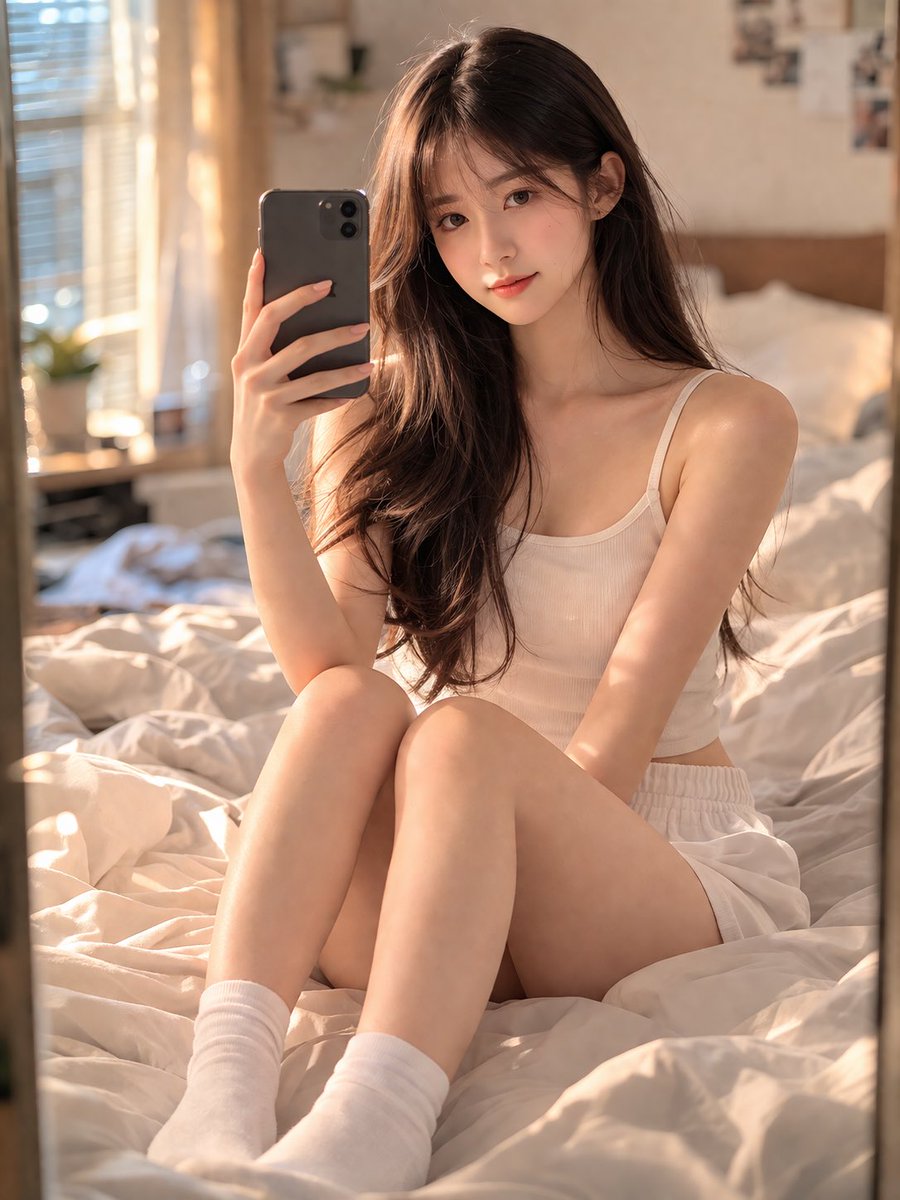 卧室镜自拍人像