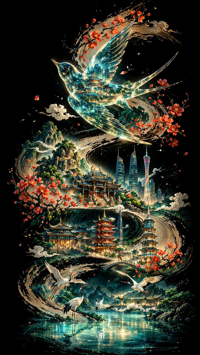 水墨曲线广州美学海报